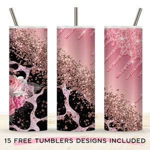20oz Cow print Sublimation Tumbler Designs, Floral Tumbler Wrap Sublimation, Glitter Tumbler template, Animal Print Wrap, Digital Download