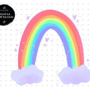 Watercolor Rainbow Clipart Clip art Cloud Rainbow Pastel Clipart Digital Sublimation Design Digital Download Commercial Use