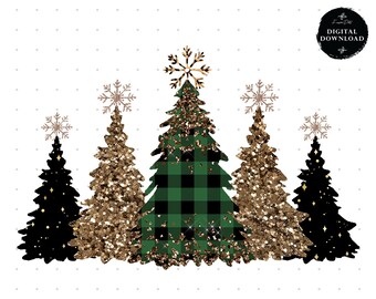 Christmas Tree Sublimation Design, Buffalo Plaid, Winter Clipart (PNG JPG Digital Download)