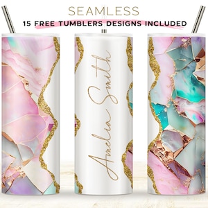 Colorful teal Add Your Own Text Sublimation Tumbler Design, Marble Glitter 20oz Skinny Seamless Tumbler Wrap, Pink Marble Tumbler Designs