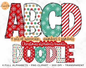 Christmas Doodle Alphabet PNG, Santa Font Clipart (Digital Download)