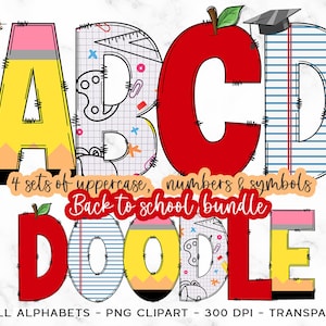 Back to School Doodle letters, Teacher Doodle Alphabet PNG, School Sublimation Font,  TeacherPNG, Doodle Sublimation Font, Teacher letters