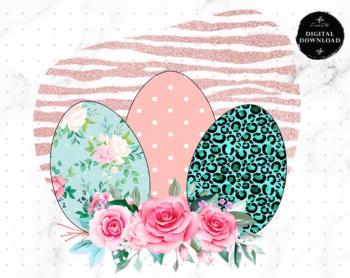 Easter Bunny Eggs Sublimation Design Bundle: Floral Clipart (PNG