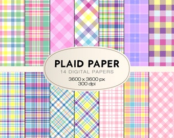 Colorful Plaid Digital Paper Bundle - Digital Buffalo Plaid Paper - Digital papers, printable scrapbook paper, Plaid paper, Digital Download