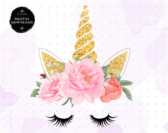 Download Unicorn Clipart Glitter And Watercolor Unicorn Floral Clip Etsy