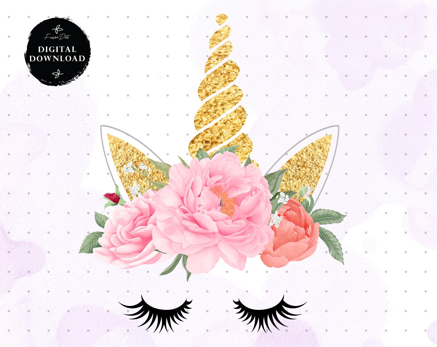 Download Unicorn Clipart Glitter And Watercolor Unicorn Floral Clip Etsy