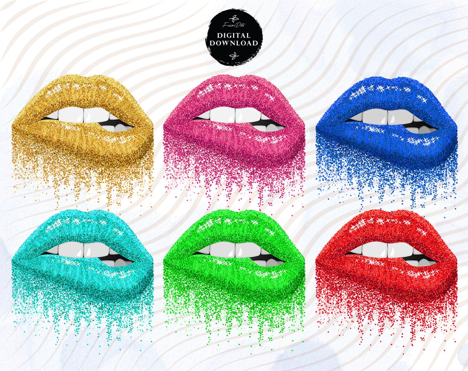 6 Dripping Glitter Lips Clipart Bundle, Dripping Lips Sublimation ...