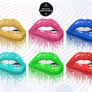 6 Dripping Glitter Lips Clipart Bundle, Dripping Lips Sublimation, Glitter Lips PNG, Bite Lips Sublimation Designs, Digital download