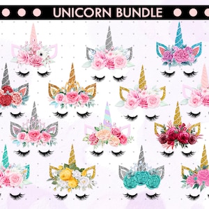 14 Pacchetto clipart floreale unicorno, sublimazione unicorno, PNG unicorno, unicorno acquerello, disegni di sublimazione Download Cricut Download immediato