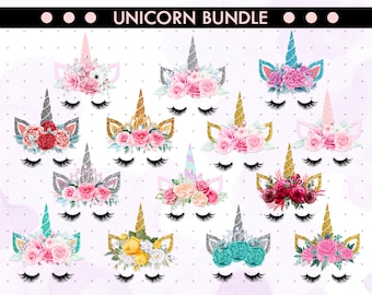 14 Unicorn Floral Clipart Bundle, Unicorn Sublimation, Unicorn PNG, Watercolor Unicorn,Sublimation Designs Cricut Downloads Instant download