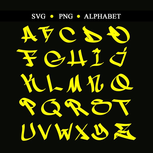 Svg Yellow Graffiti SVG Alphabet Graffiti Alphabet Graffiti Letters SVG-PNG Instant Download