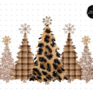 Leopard Glitter Merry Christmas Trees Sublimation Glitter Clipart, Cheetah Buffalo Plaid Merry Christmas PNG Sublimation Christmas Shirt