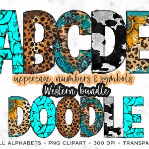 Boerderij doodle letters, westerse doodle alfabet png, land sublimatie lettertype, land doodle sublimatie lettertype png, bundel doodle brieven