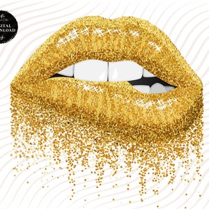 Dripping Lips Glitter Lips Clipart Lips Sublimation Designs Golden Glitter, Dripping Lips Bite, Sparkling lips clipart, Digital Download