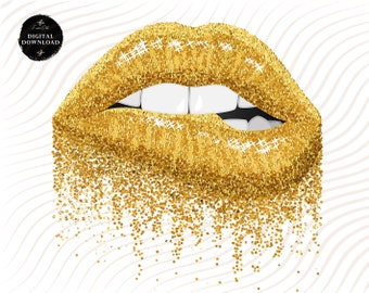 Fashion Plaid Gold Diamond Bling Drip Lips PNG