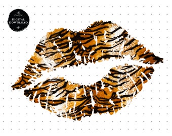 Leopard Print Lips Clipart, Tiger Pattern (Digital Download)