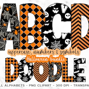Halloween Doodle Buchstaben, Gruseliges Doodle Alphabet PNG, Halloween Sublimationsschrift, Halloween PNG, Doodle Sublimationsschrift, Halloween Buchstaben