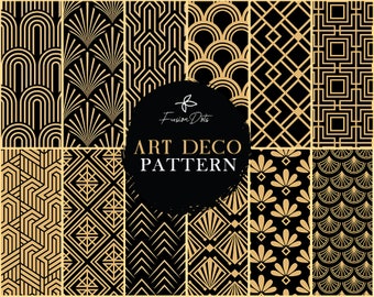 Art Deco Digital Paper - Gatsby Art Deco Pattern Clipart - Art Deco Patterns Vintage Retro Pattern Digital Download