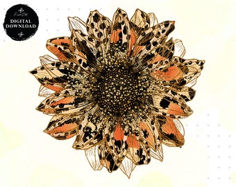 Sunflower Clipart Sublimation PNG, PNG Designs, Glitter Leopard Sunflower Shirt Sublimation Design, PNG files for Shirts, Digital Download