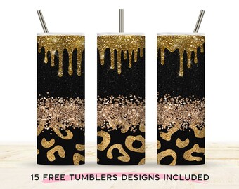 Leopardenmuster Glitter Tumbler Sublimationsdesign (digitaler Download)