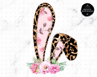 Leopard Easter Bunny Ears Sublimation Design, Easter Clipart PNG, Easter Bunnies png Sublimation Easter Shirt, Png File Digital DOWNLOAD