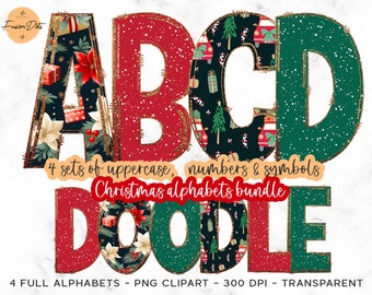 Christmas Doodle Alphabet PNG Clipart, Santa Font (Digital Download)