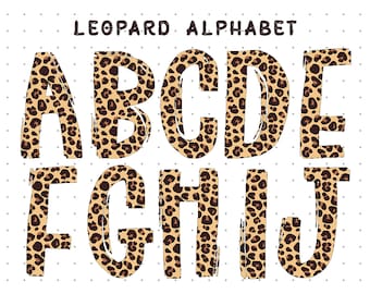 Alfabeto con estampado de leopardo PNG, diseño de sublimación (descarga digital)