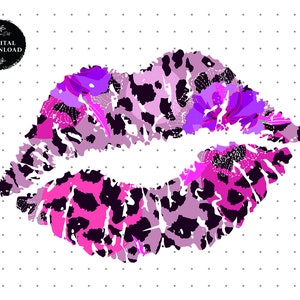Lila Leopard Print Lippen Clipart, Leopard Muster Sublimation, Leopard Lippen, Png Lippen Clipart, digitaler Download, kostenloser kommerzieller Nutzung