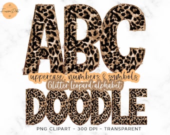 Leopard Glitter Doodle Alphabet PNG Clipart Set