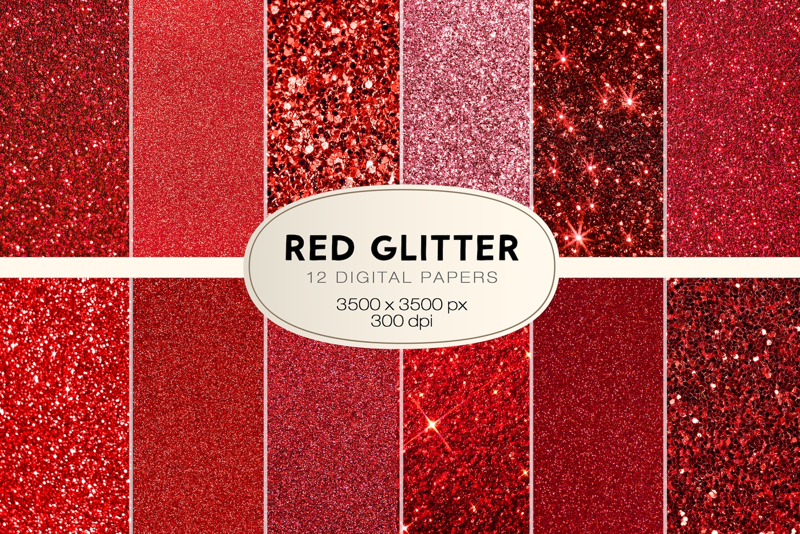 Red Glitter Digital Paper Bundle, Sparkling Red Glitter Digital ...