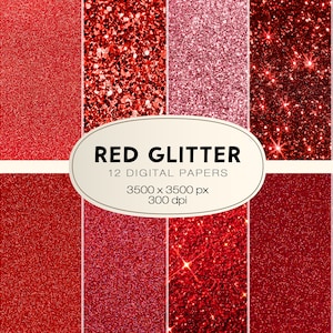 Pacchetto di carta digitale Red Glitter, sfondi digitali scintillanti Red Glitter, carta stampabile rossa di lusso, modello digitale per album stampabile