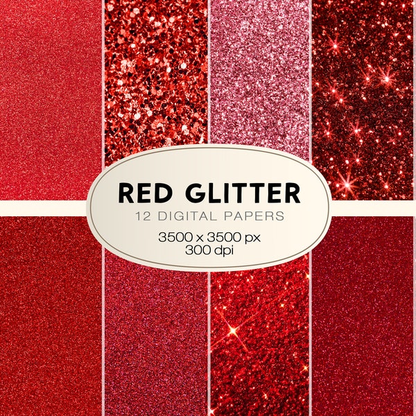 Red Glitter Digital Paper Bundle, Sparkling Red Glitter Digital Backgrounds, Luxury Red Printable Paper, Printable scrapbook Digital pattern