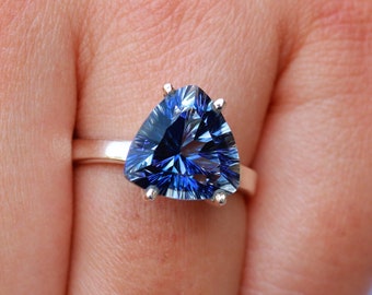 Natural Blue Tanzanite 925 Starling Silver Trillion Shape 1.20Ct Solitaire Ring