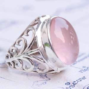 Rose Quartz sterling silver handmade ring, gift for her, Pink quartz, natural gemstone, love stone, Anniversary gift ideas, Statement Rings