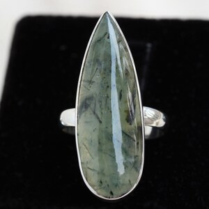 Rutilated Prehnite ring, Sterling silver Jewelry, Natural Green rutilated prehnite, Statement ring image 2