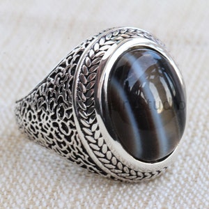 Botswana Agate Sterling Silver Ring: Handmade Unisex Jewelry