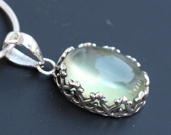 Prehnite Necklace, Sterling Silver Jewelry, Gift For Her, natural Green Prehnite Pendant, Statement Jewelry, stone of prophecy, Lucky Stone