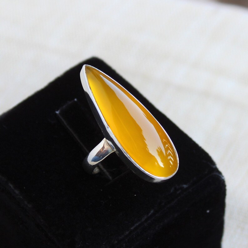 Mango Chalcedony Ring Gift for her Christmas Jewelry Statement Rings Yellow Gemstone Mango Chalcedony Sterling Silver Handmade Ring