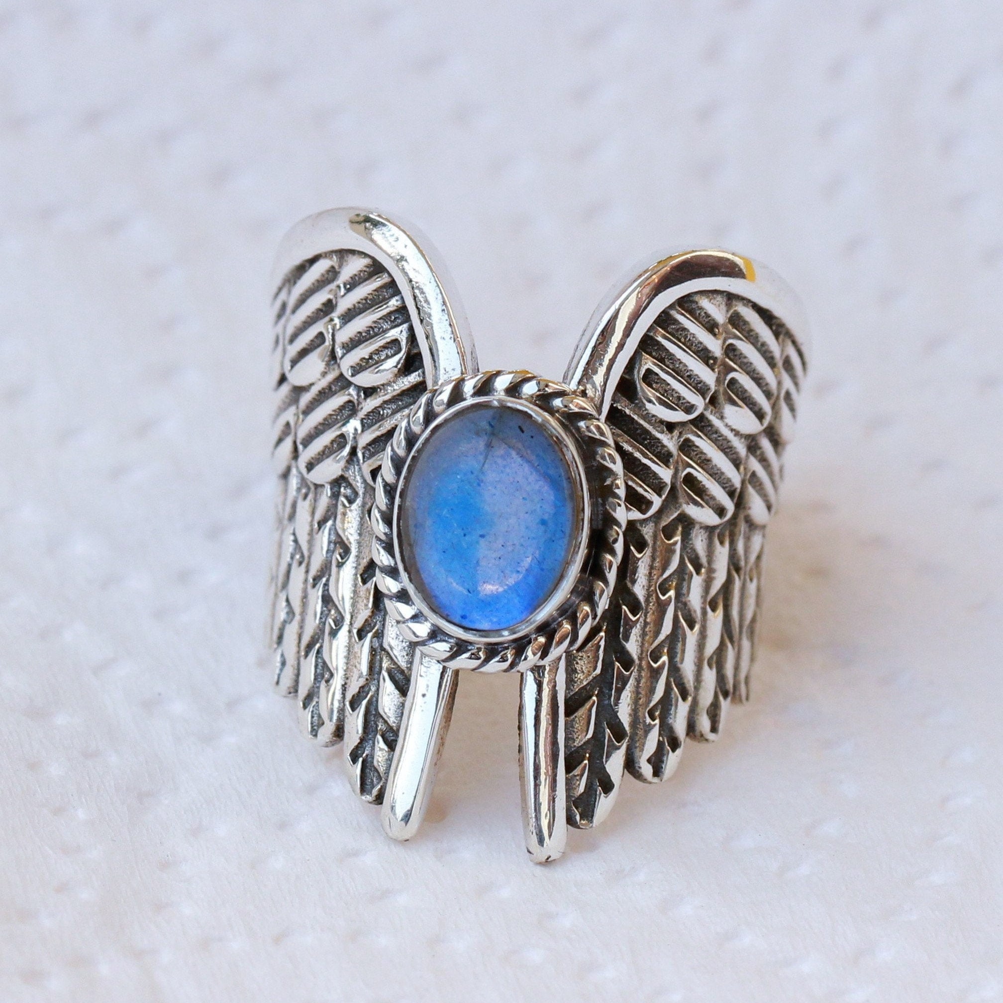 Labradorite Angel Wings Ring: Sterling Silver Memorial Jewelry - Etsy
