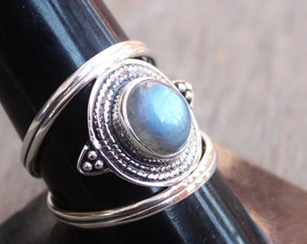 Blauer Blitz Labradorit Sterling Silber Ring, handgemachter Edelstein Schmuck
