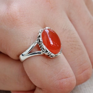 Carnelian ring, 925 Sterling Silver Jewelry, Gift for her, Natural red carnelian gemstone, anniversary gift, custom made jewelry, boho rings