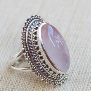 Rose Quartz Ring, sterling silver Jewelry, gift for her, Natural Pink quartz, love stone, Statement ring, Handmade Jewelry, anniversary gift