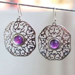 Amethyst Earrings, Sterling Silver Jewelry, Jali Earrings, Light weight Dangles, Ready to ship, Christmas gift, Amethyst Birthstone Earrings