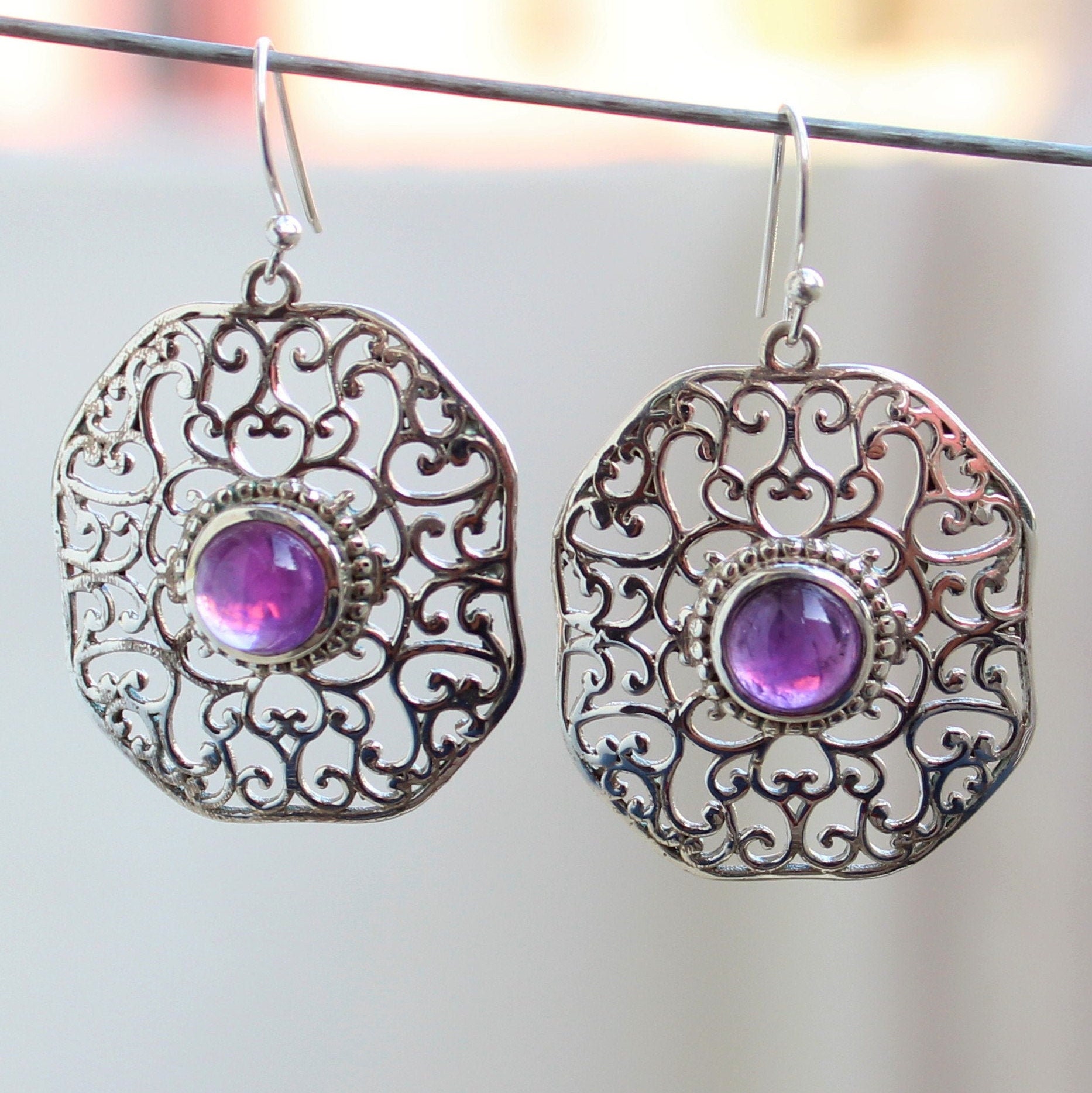 Boucles D'oreilles En Argent 925 Sterling - Style Jali Pendantes - Neuves Avec étiquettes