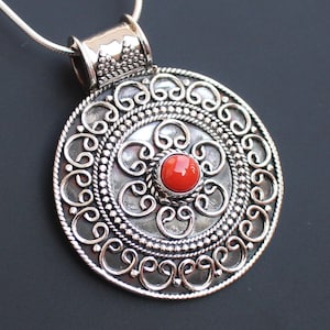 Coral Pendant, Sterling Silver handmade pendants, oxidized silver, Natural Orange Coral Gemstone necklace, silver boho Jewelry, Gift for her