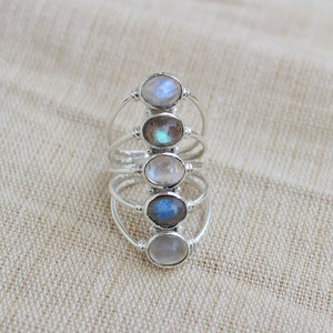 Rainbow Moonstone labradorite Ring, Sterling Silver Jewelry, natural blue flash gemstones, dark moonstone, rainbow moonstone, gift for her image 5