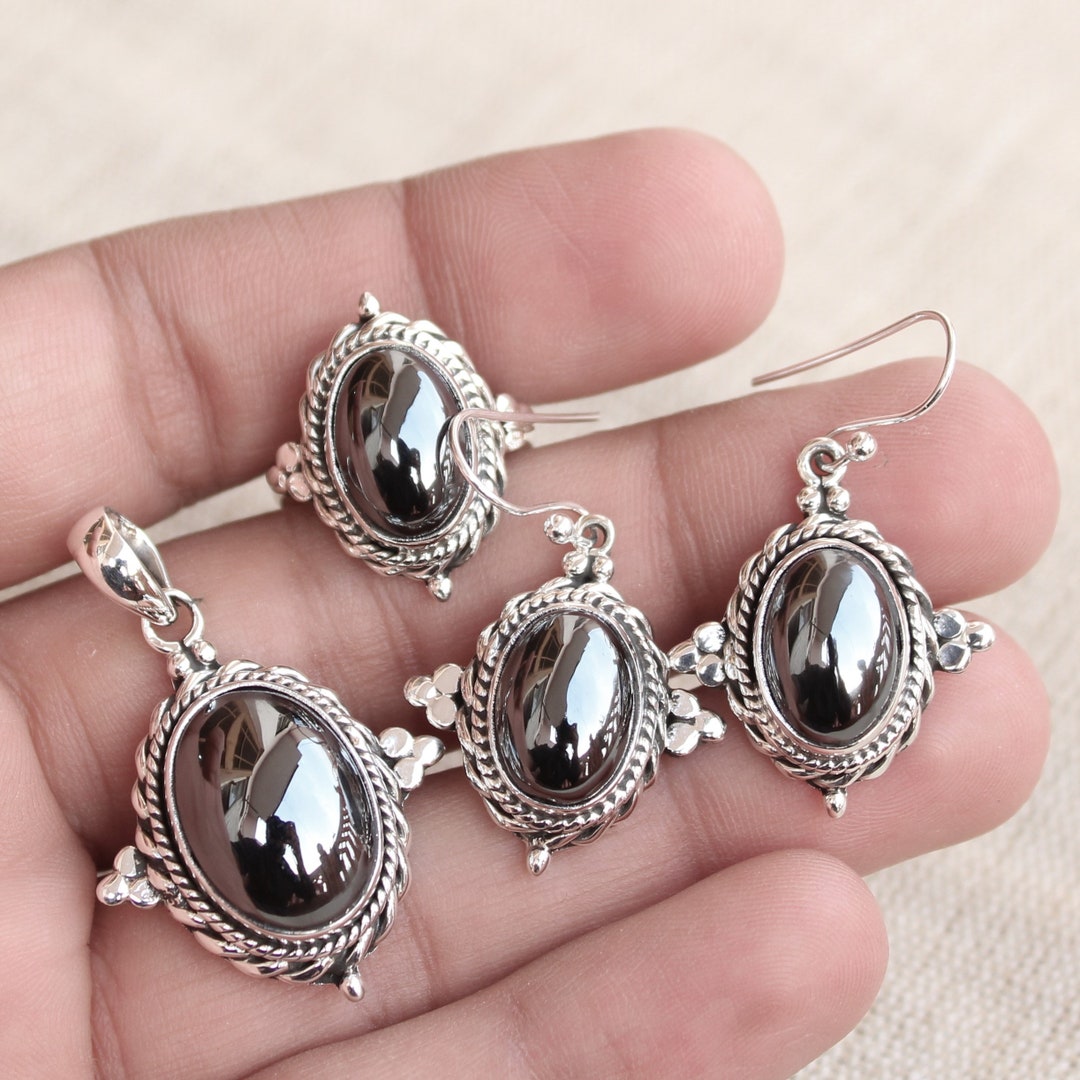 Hematite Sterling Silver Jewelry, Gift for Her, Natural Iron Ore