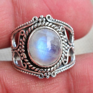 Handgemachte Sterling Silber Regenbogen Mondstein Ring