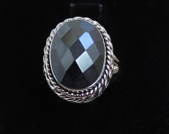 Hematite Ring, Sterling Silver handmade Ring, Magnetic Gemstone, Chrome Color Natural Gemstone, custom made jewelry, gift for her, boho ring