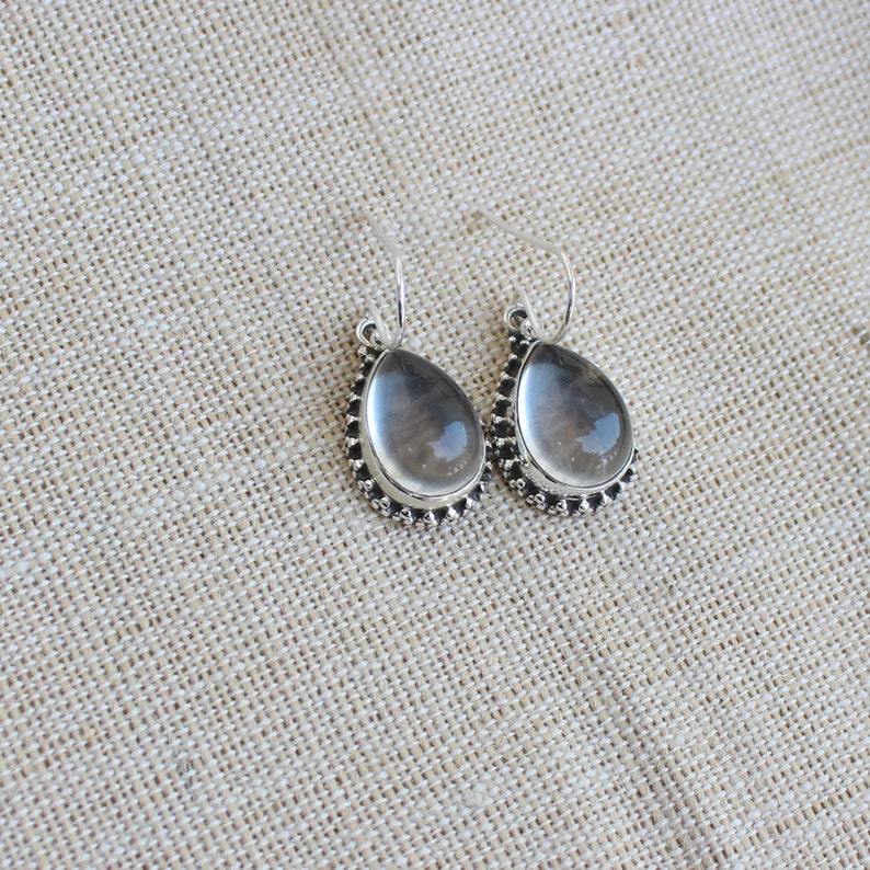 gift for her Loop Dangles Christmas gift earrings Gemstone Cabochons Sterling Silver Jewelry Crystal Quartz Earrings Ready to ship